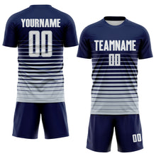 Load image into Gallery viewer, Custom Navy White-Silver Gradient Pinstripe Sublimation Soccer Uniform Jersey