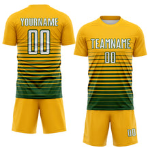 Laden Sie das Bild in den Galerie-Viewer, Custom Gold White-Green Gradient Pinstripe Sublimation Soccer Uniform Jersey