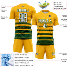 Laden Sie das Bild in den Galerie-Viewer, Custom Gold White-Green Gradient Pinstripe Sublimation Soccer Uniform Jersey