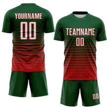 Laden Sie das Bild in den Galerie-Viewer, Custom Green White-Red Gradient Pinstripe Sublimation Soccer Uniform Jersey