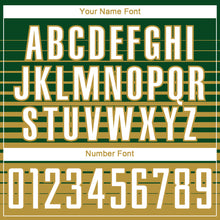 Загрузить изображение в средство просмотра галереи, Custom Green White-Old Gold Gradient Pinstripe Sublimation Soccer Uniform Jersey