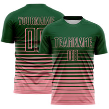 Laden Sie das Bild in den Galerie-Viewer, Custom Green Medium Pink Gradient Pinstripe Sublimation Soccer Uniform Jersey