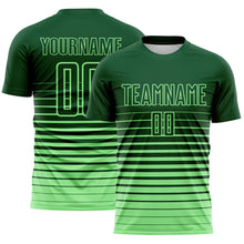 Load image into Gallery viewer, Custom Green Pea Green Gradient Pinstripe Sublimation Soccer Uniform Jersey