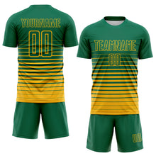 Load image into Gallery viewer, Custom Kelly Green Gold Gradient Pinstripe Sublimation Soccer Uniform Jersey