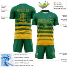 Load image into Gallery viewer, Custom Kelly Green Gold Gradient Pinstripe Sublimation Soccer Uniform Jersey