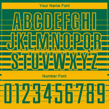 Load image into Gallery viewer, Custom Kelly Green Gold Gradient Pinstripe Sublimation Soccer Uniform Jersey