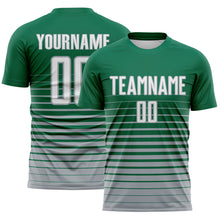 Загрузить изображение в средство просмотра галереи, Custom Kelly Green White-Gray Gradient Pinstripe Sublimation Soccer Uniform Jersey