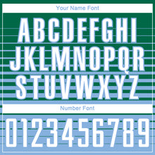 Load image into Gallery viewer, Custom Kelly Green White-Light Blue Gradient Pinstripe Sublimation Soccer Uniform Jersey