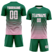 Загрузить изображение в средство просмотра галереи, Custom Kelly Green White-Light Pink Gradient Pinstripe Sublimation Soccer Uniform Jersey