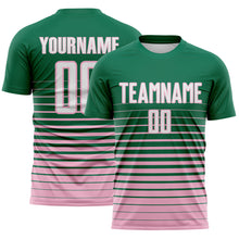 Загрузить изображение в средство просмотра галереи, Custom Kelly Green White-Light Pink Gradient Pinstripe Sublimation Soccer Uniform Jersey