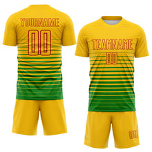 Load image into Gallery viewer, Custom Yellow Red-Grass Green Gradient Pinstripe Sublimation Soccer Uniform Jersey