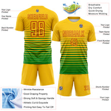Load image into Gallery viewer, Custom Yellow Red-Grass Green Gradient Pinstripe Sublimation Soccer Uniform Jersey