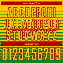 Load image into Gallery viewer, Custom Yellow Red-Grass Green Gradient Pinstripe Sublimation Soccer Uniform Jersey