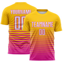 Charger l'image dans la galerie, Custom Yellow White-Deep Pink Gradient Pinstripe Sublimation Soccer Uniform Jersey