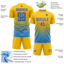Загрузить изображение в средство просмотра галереи, Custom Yellow Powder Blue-Orange Gradient Pinstripe Sublimation Soccer Uniform Jersey