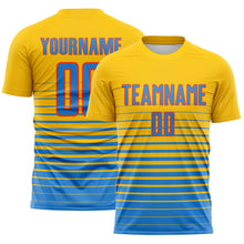 Загрузить изображение в средство просмотра галереи, Custom Yellow Powder Blue-Orange Gradient Pinstripe Sublimation Soccer Uniform Jersey