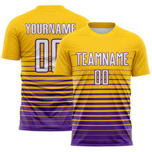 Charger l'image dans la galerie, Custom Yellow White-Purple Gradient Pinstripe Sublimation Soccer Uniform Jersey