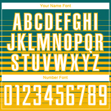 Загрузить изображение в средство просмотра галереи, Custom Teal White-Gold Gradient Pinstripe Sublimation Soccer Uniform Jersey