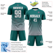 Load image into Gallery viewer, Custom Teal White-Gray Gradient Pinstripe Sublimation Soccer Uniform Jersey