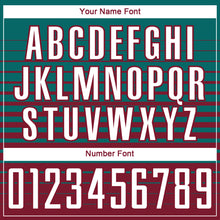 Загрузить изображение в средство просмотра галереи, Custom Teal White-Crimson Gradient Pinstripe Sublimation Soccer Uniform Jersey