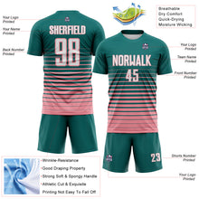 Загрузить изображение в средство просмотра галереи, Custom Teal White-Medium Pink Gradient Pinstripe Sublimation Soccer Uniform Jersey