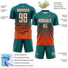 Load image into Gallery viewer, Custom Teal White-Orange Gradient Pinstripe Sublimation Soccer Uniform Jersey