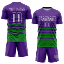 Загрузить изображение в средство просмотра галереи, Custom Purple White-Grass Green Gradient Pinstripe Sublimation Soccer Uniform Jersey