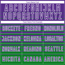 Загрузить изображение в средство просмотра галереи, Custom Purple White-Grass Green Gradient Pinstripe Sublimation Soccer Uniform Jersey