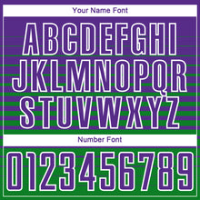 Загрузить изображение в средство просмотра галереи, Custom Purple White-Grass Green Gradient Pinstripe Sublimation Soccer Uniform Jersey