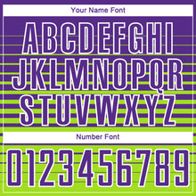 Загрузить изображение в средство просмотра галереи, Custom Purple White-Neon Green Gradient Pinstripe Sublimation Soccer Uniform Jersey