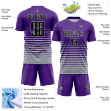 Laden Sie das Bild in den Galerie-Viewer, Custom Purple Black-Gray Gradient Pinstripe Sublimation Soccer Uniform Jersey