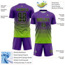 Charger l'image dans la galerie, Custom Purple Black-Neon Green Gradient Pinstripe Sublimation Soccer Uniform Jersey