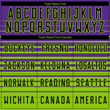 Charger l'image dans la galerie, Custom Purple Black-Neon Green Gradient Pinstripe Sublimation Soccer Uniform Jersey