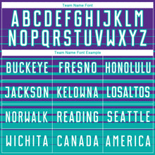 Load image into Gallery viewer, Custom Purple White-Aqua Gradient Pinstripe Sublimation Soccer Uniform Jersey