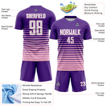 Charger l'image dans la galerie, Custom Purple White-Light Pink Gradient Pinstripe Sublimation Soccer Uniform Jersey
