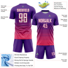 Загрузить изображение в средство просмотра галереи, Custom Purple White-Neon Pink Gradient Pinstripe Sublimation Soccer Uniform Jersey