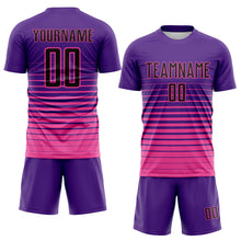 Charger l'image dans la galerie, Custom Purple Black-Pink Gradient Pinstripe Sublimation Soccer Uniform Jersey