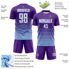 Загрузить изображение в средство просмотра галереи, Custom Purple White-Light Blue Gradient Pinstripe Sublimation Soccer Uniform Jersey
