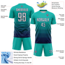Load image into Gallery viewer, Custom Aqua White-Navy Gradient Pinstripe Sublimation Soccer Uniform Jersey