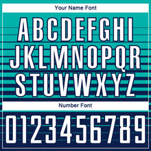 Load image into Gallery viewer, Custom Aqua White-Navy Gradient Pinstripe Sublimation Soccer Uniform Jersey