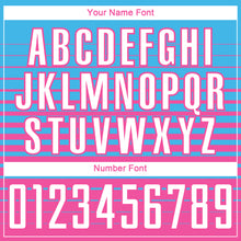 Load image into Gallery viewer, Custom Sky Blue White-Pink Gradient Pinstripe Sublimation Soccer Uniform Jersey