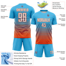 Load image into Gallery viewer, Custom Sky Blue White-Orange Gradient Pinstripe Sublimation Soccer Uniform Jersey