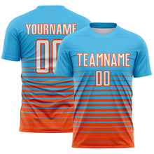 Load image into Gallery viewer, Custom Sky Blue White-Orange Gradient Pinstripe Sublimation Soccer Uniform Jersey