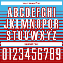 Laden Sie das Bild in den Galerie-Viewer, Custom Sky Blue White-Red Gradient Pinstripe Sublimation Soccer Uniform Jersey