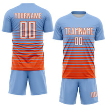 Load image into Gallery viewer, Custom Light Blue White-Orange Gradient Pinstripe Sublimation Soccer Uniform Jersey