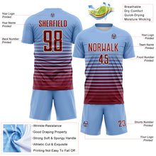 Charger l'image dans la galerie, Custom Light Blue Crimson-Cream Gradient Pinstripe Sublimation Soccer Uniform Jersey
