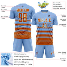 Load image into Gallery viewer, Custom Light Blue Bay Orange-Cream Gradient Pinstripe Sublimation Soccer Uniform Jersey
