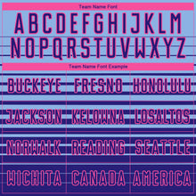 Load image into Gallery viewer, Custom Light Blue Dark Purple-Pink Gradient Pinstripe Sublimation Soccer Uniform Jersey