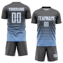 Charger l'image dans la galerie, Custom Steel Gray White-Light Blue Gradient Pinstripe Sublimation Soccer Uniform Jersey