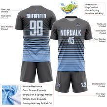 Charger l'image dans la galerie, Custom Steel Gray White-Light Blue Gradient Pinstripe Sublimation Soccer Uniform Jersey
